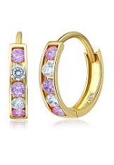 delightful gold sparkling multi color cz toddler huggie earrings
